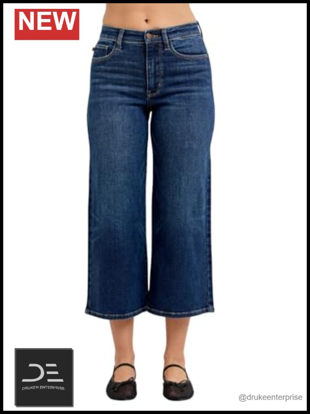 High Waist Ankle Wide Leg Stretch Denim Jeans 28 Inseam